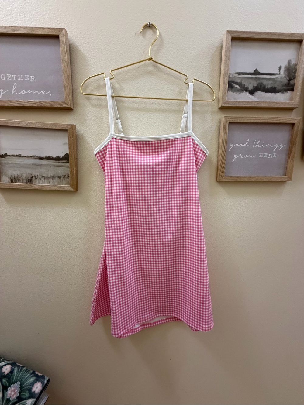 wild fable Pink Gingham Slip Dress with White Trim